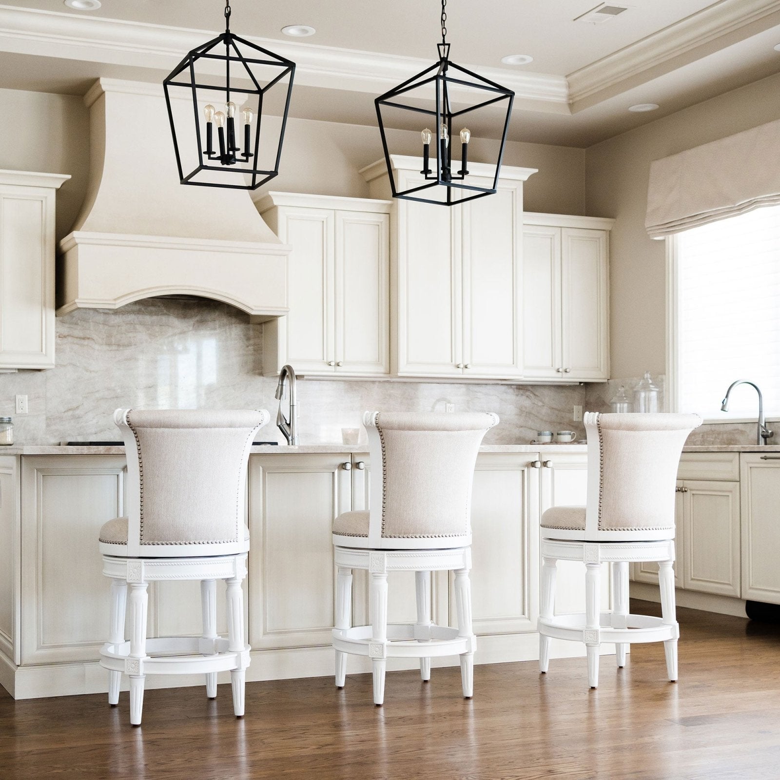 Pullman Counter Stool in Alabaster White Finish with Cream Fabric Upholstery in Stools by Maven Lane