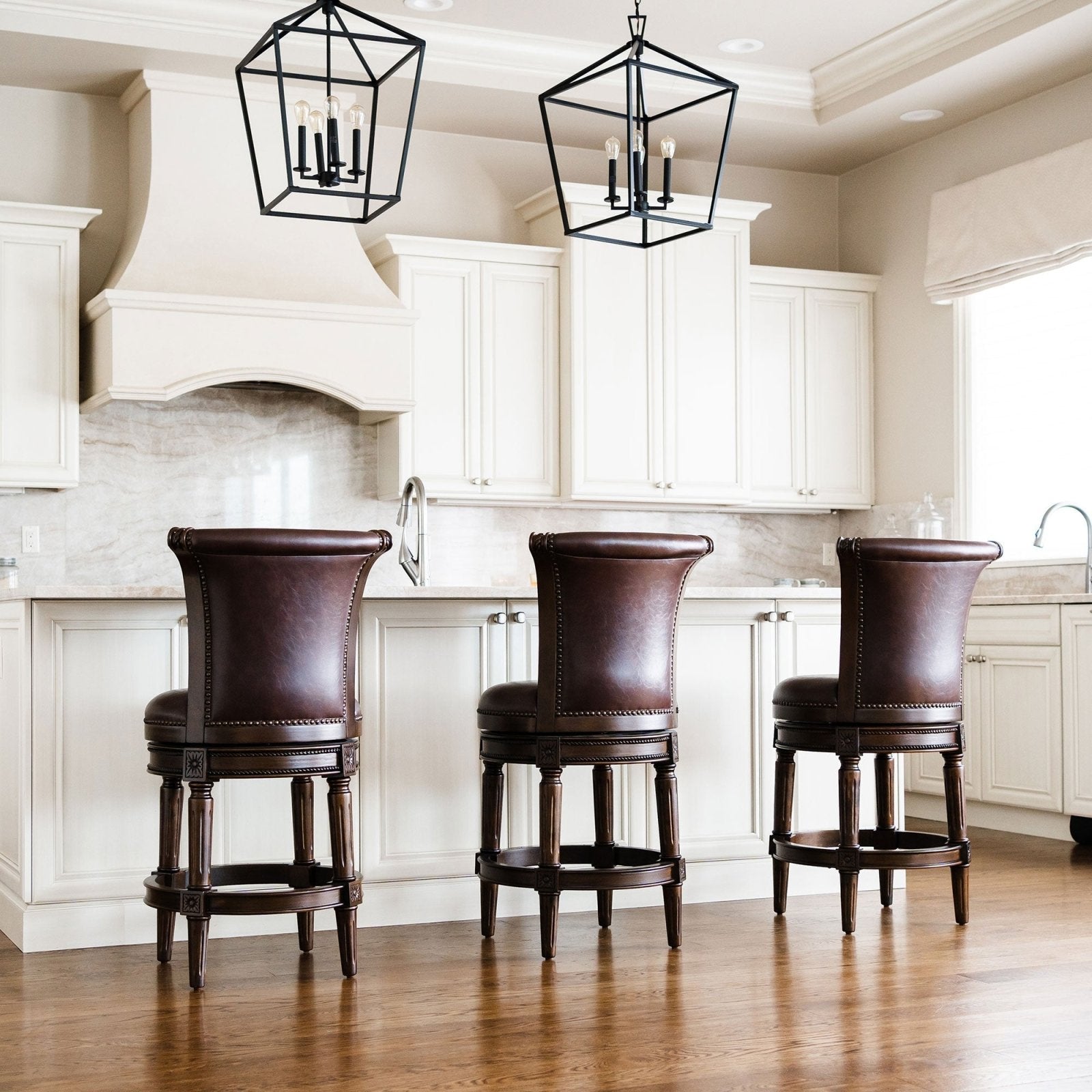 Pullman Counter Stool in Dark Walnut Finish with Vintage Brown Vegan Leather in Stools by Maven Lane