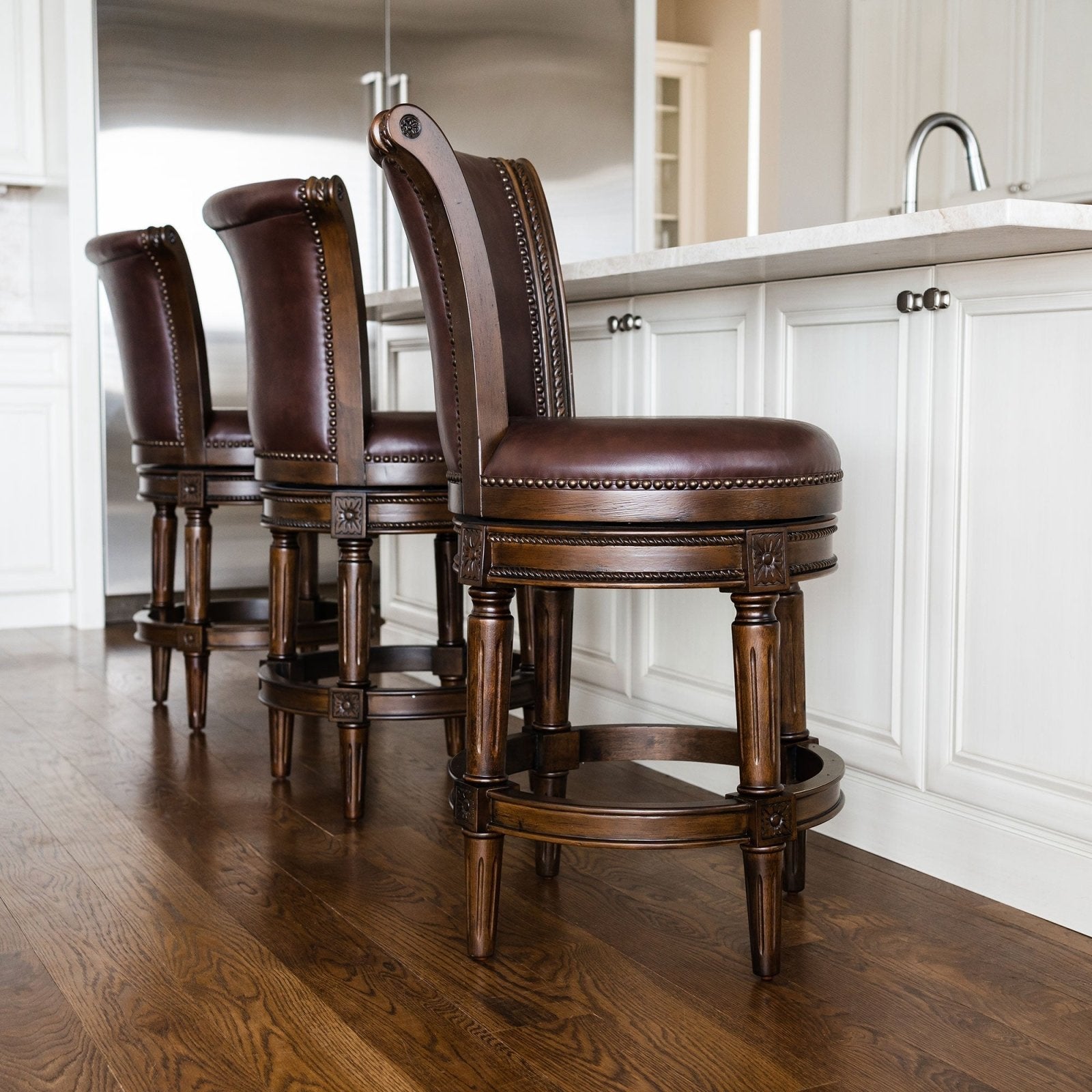 Pullman Counter Stool in Dark Walnut Finish with Vintage Brown Vegan Leather in Stools by Maven Lane