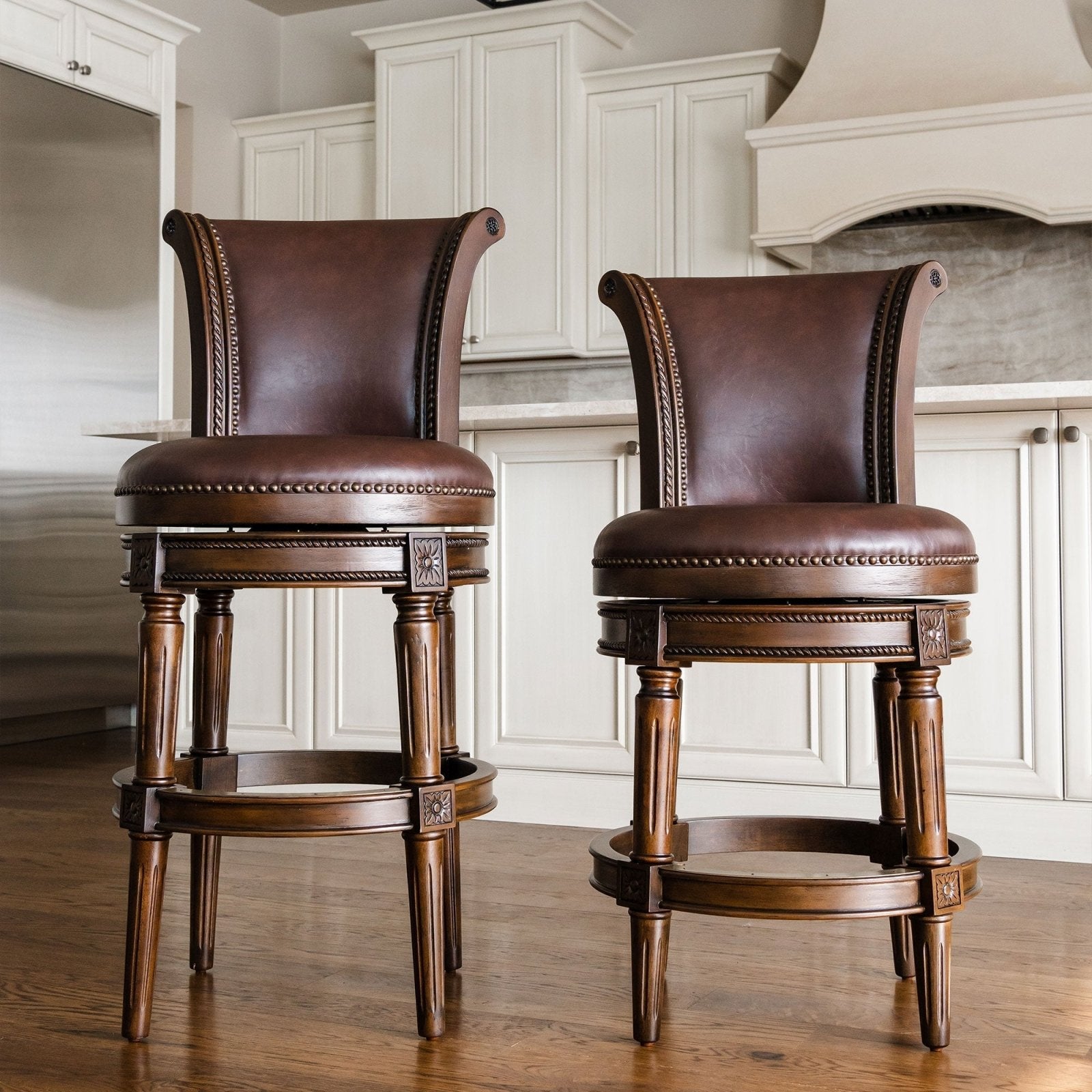 Dark brown deals leather counter stools