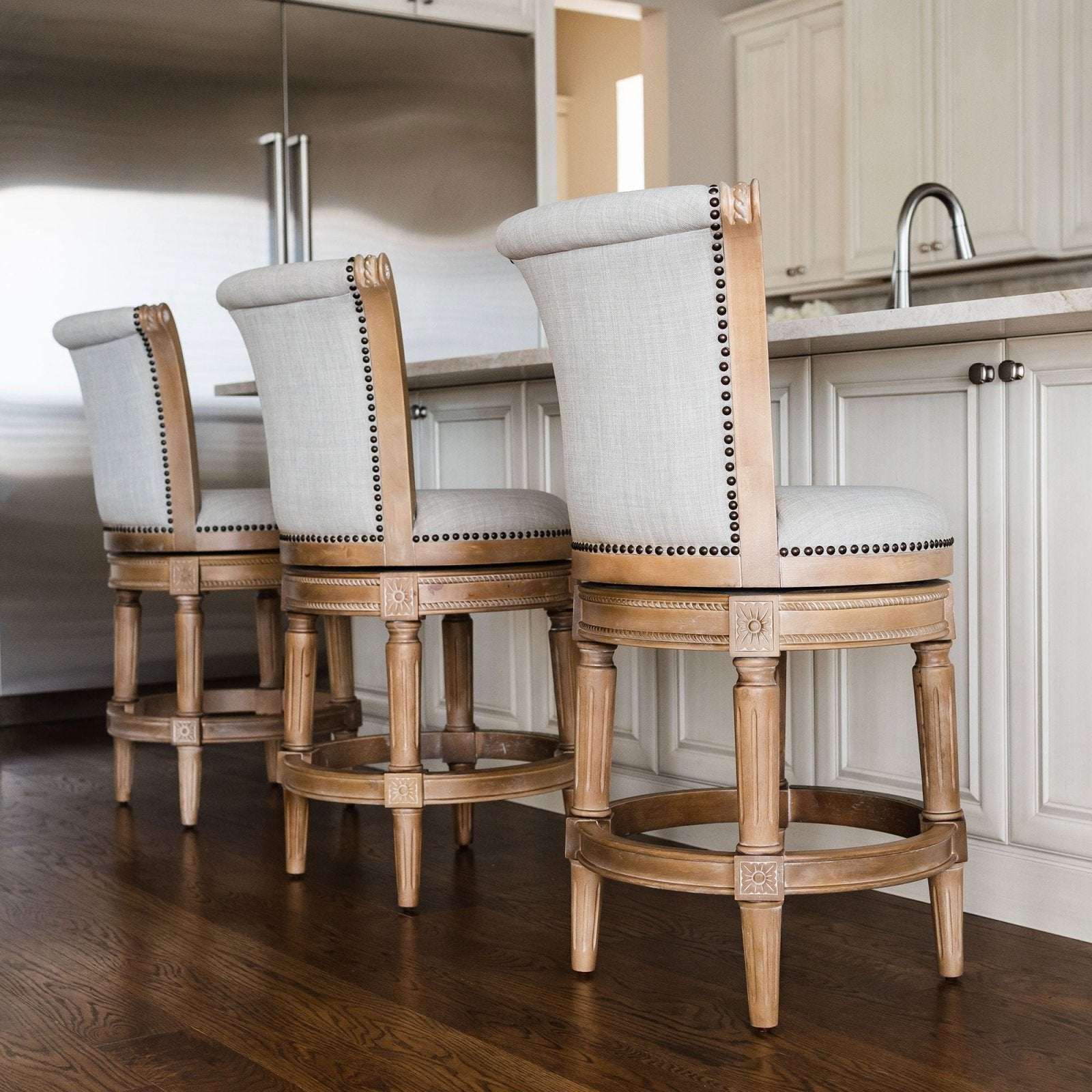 Pullman Counter Stool in Weathered Oak Finish with Sand Color Fabric Upholstery in Stools by Maven Lane