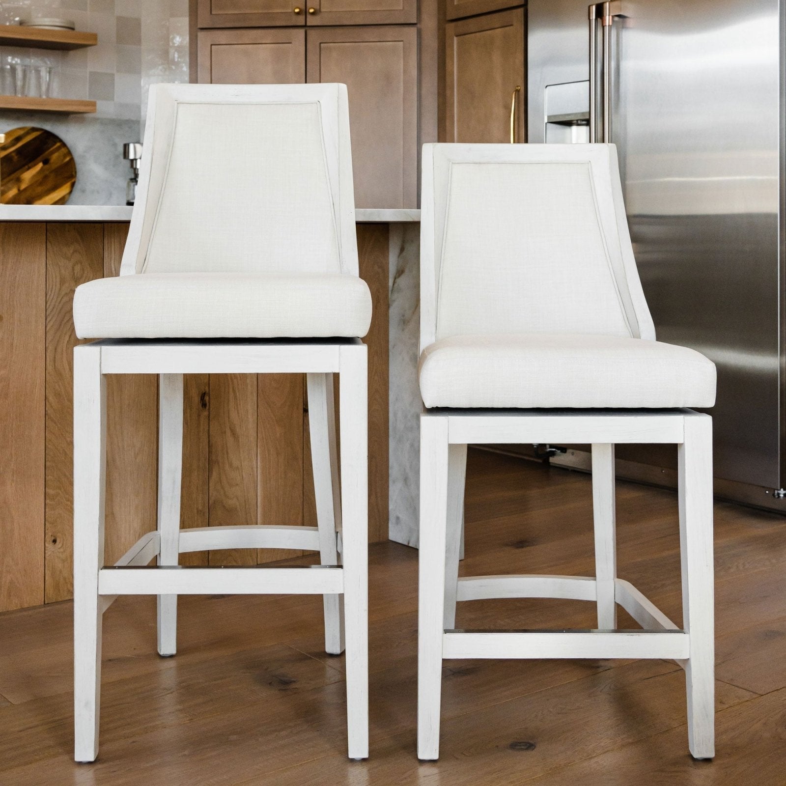 Vienna Counter Stool in White Oak Finish with Natural Fabric Upholstery in Stools by Maven Lane